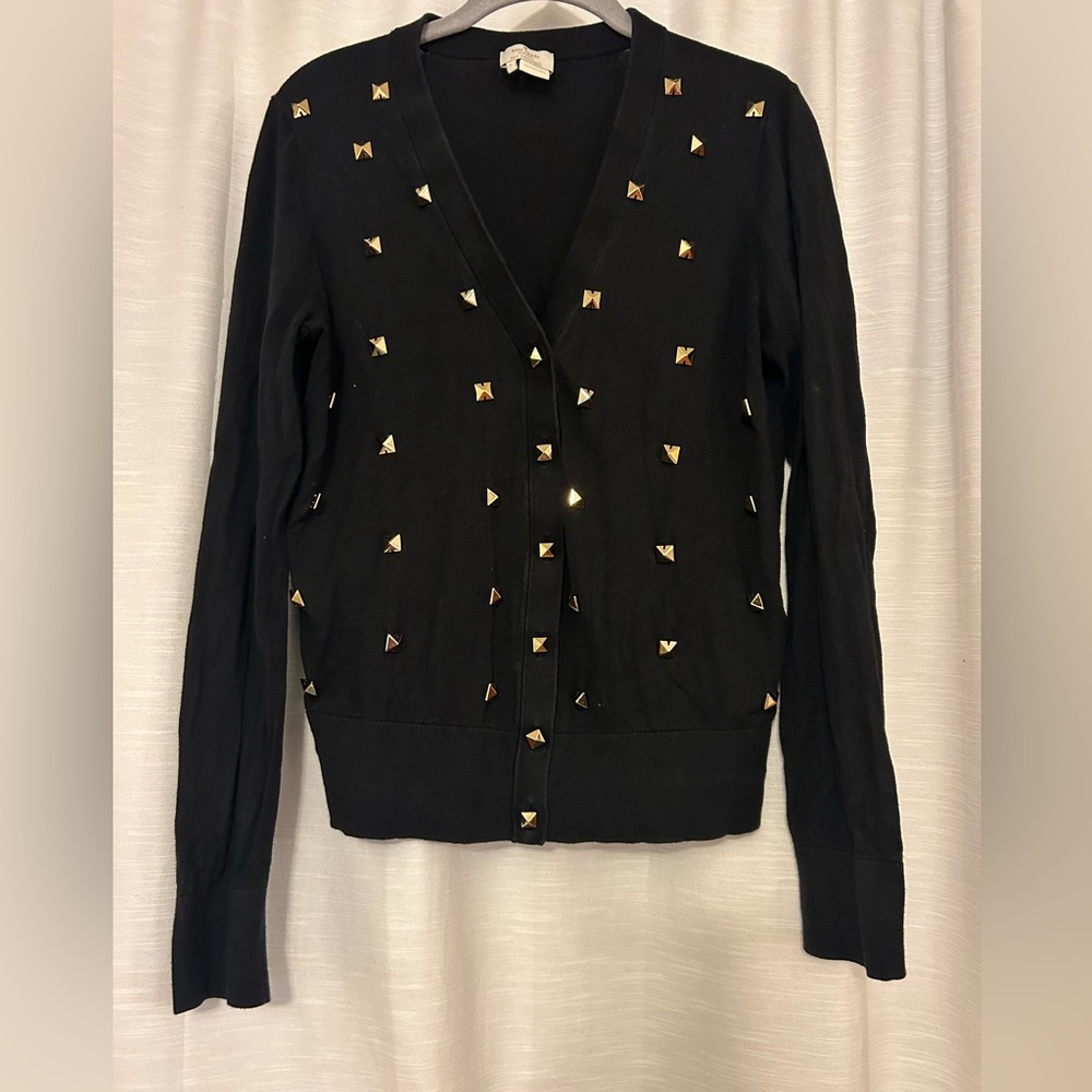Kate Spade Gold Studded Black Cardigan Sweater | “Call Your Mom”
